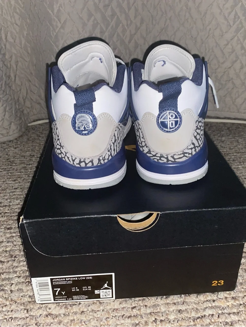 Jordan White and Navy Elephant Print Sneakers